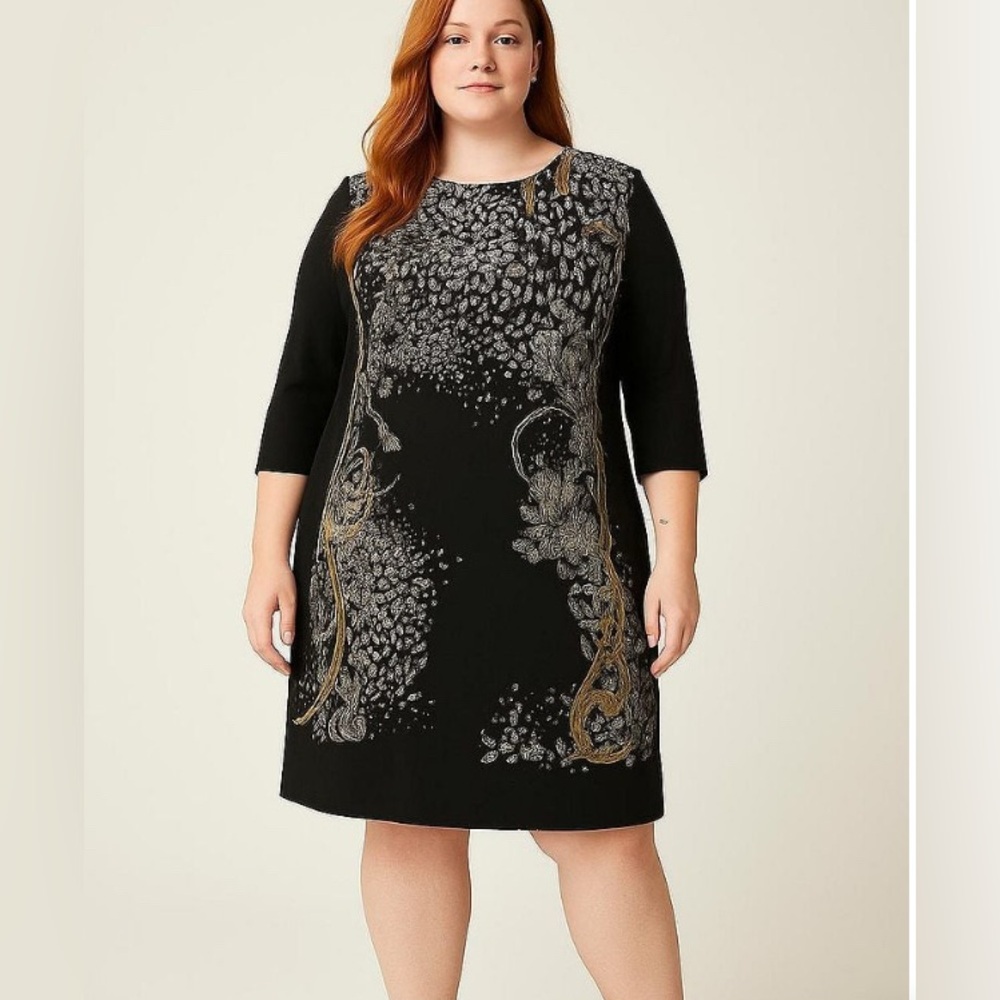 NWT Zara Black & Gold Abstract Print Shift  Dress